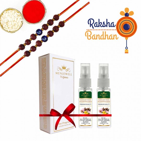 Rakhi, Perfume Set  (Rakhi Gift Set For Brother Mahogany Wood With Lemon Perfume With 2 Rakhi)