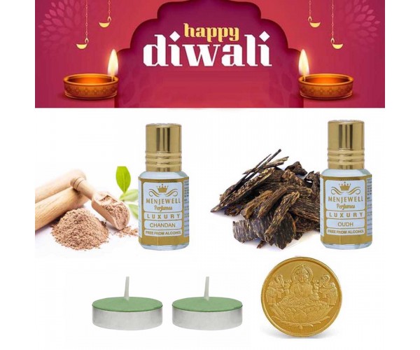 Menjewell Diwali Gift Hamper|Long Lasting Roll On Attar Perfume Gift Set For Unisex-2x 5ml Floral Attar  (Sandalwood, Oud (agarwood))