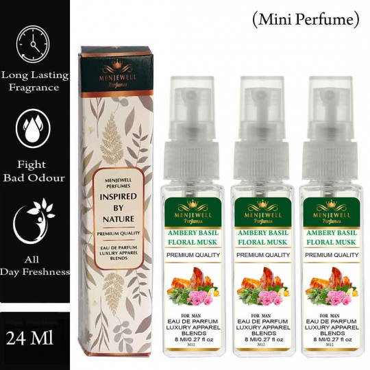 Menjewell Pack Of 3 Ambery Basil Floral Musk Men perfume 24ml