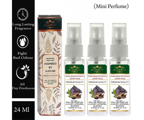 Menjewell Pack Of 3 Tonka Bean Patchouli Woody Musk Men Perfume 24ml