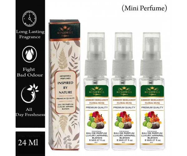 Menjewell Pack Of 3 Ambery Bergamot Floral Musk woman Perfume 24ml