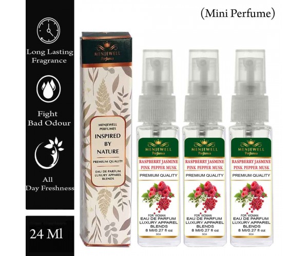 Menjewell Pack Of 3 Raspberry Jasmine Pink Pepper Musk Women Perfume 24ml