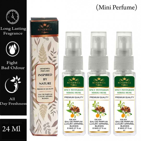 Menjewell Pack Of 3 Spicy Petitgrain Neroli Musk Men Parfume 24ml
