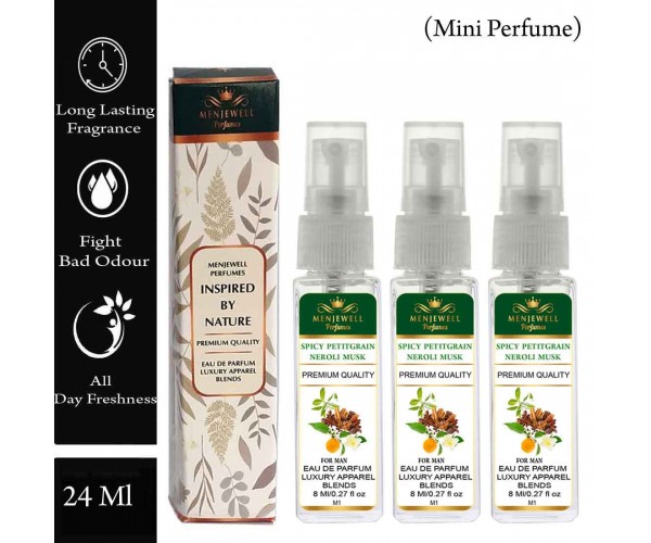 Menjewell Pack Of 3 Spicy Petitgrain Neroli Musk Men Parfume 24ml