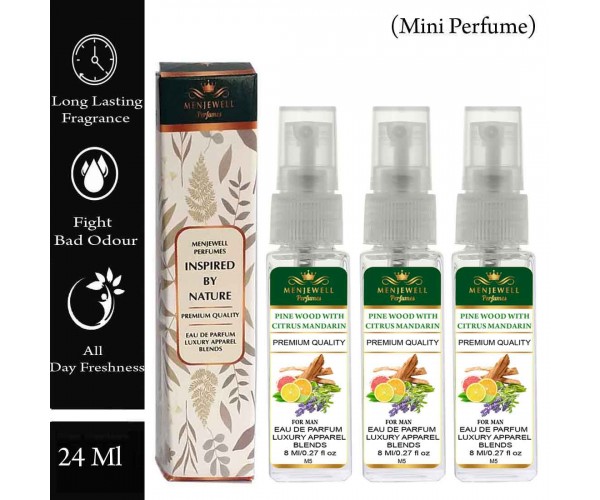 Menjewell Pack Of 3 Pine Wood With Citrus Mandarin Men perfume 24ml