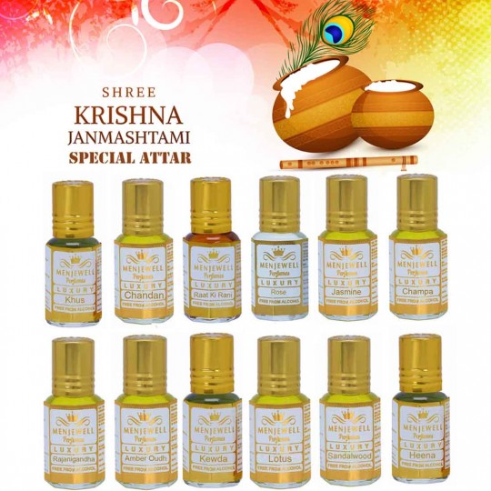 Menjewell Krishna Janmashtami Gift Pack Floral Attar (Sandalwood, Tuberose/Rajniganda, Floral, Kewda, Rose, Champa)